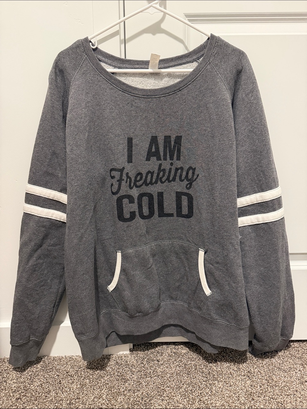 Women's Gray 'I Am Freaking Cold' Crewneck Sweatshirt